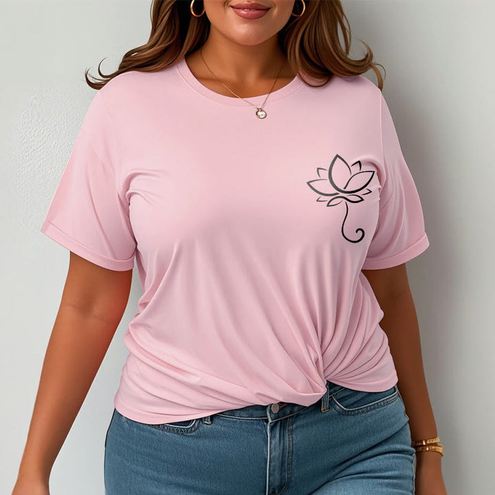 Buddha Stones Casual Plain Lotus Flower Pattern Tee T-shirt - image 13