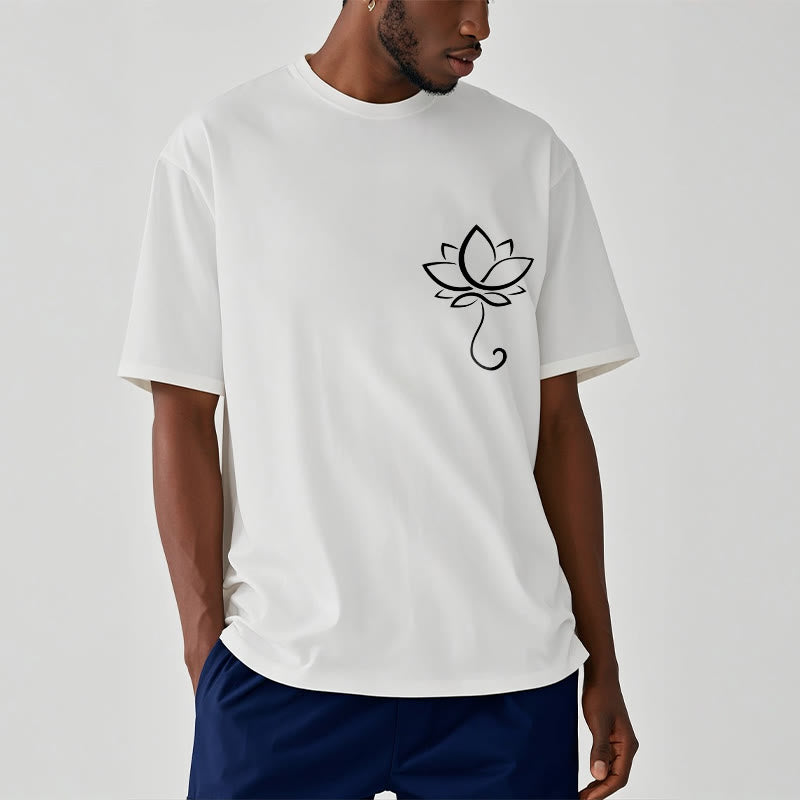 Buddha Stones Casual Plain Lotus Flower Pattern Tee T-shirt - image 8