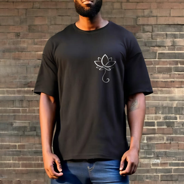 Buddha Stones Casual Plain Lotus Flower Pattern Tee T-shirt - image 5