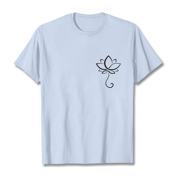 Buddha Stones Casual Plain Lotus Flower Pattern Tee T-shirt - LightCyan - 2XL - image 18
