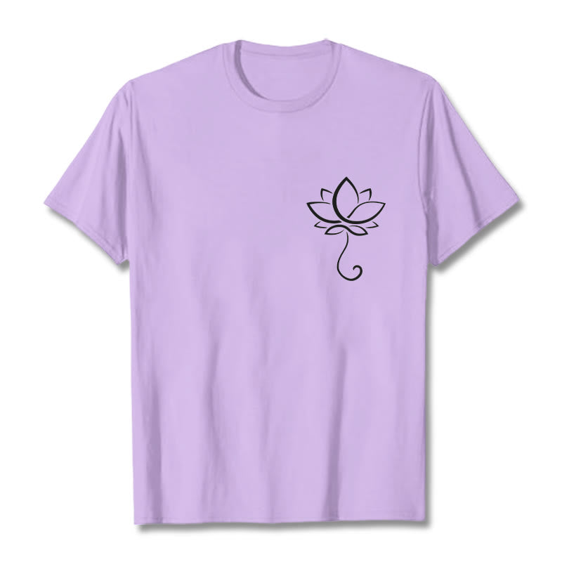 Buddha Stones Casual Plain Lotus Flower Pattern Tee T-shirt - Plum - 2XL - image 16