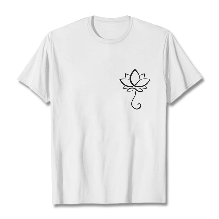 Buddha Stones Casual Plain Lotus Flower Pattern Tee T-shirt - White - 2XL - image 7
