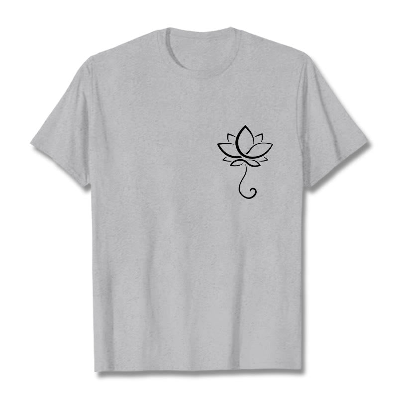 Buddha Stones Casual Plain Lotus Flower Pattern Tee T-shirt - LightGrey - 2XL - image 19