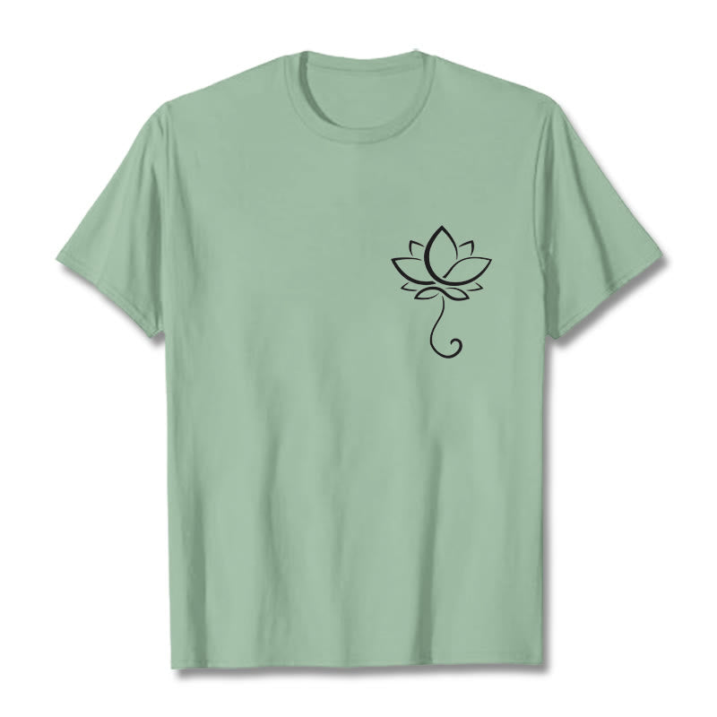 Buddha Stones Casual Plain Lotus Flower Pattern Tee T-shirt - PaleGreen - 2XL - image 14
