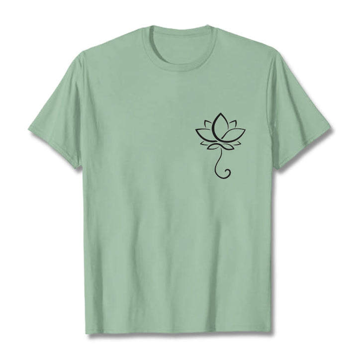 Buddha Stones Casual Plain Lotus Flower Pattern Tee T-shirt - PaleGreen - 2XL - image 14