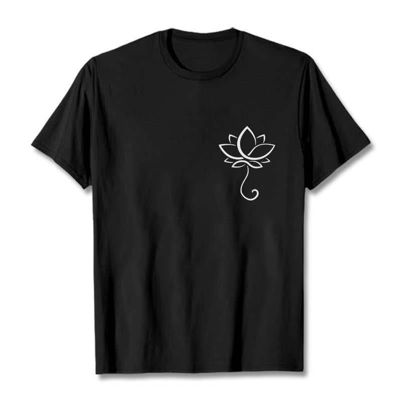 Buddha Stones Casual Plain Lotus Flower Pattern Tee T-shirt - Black - 2XL - image 3