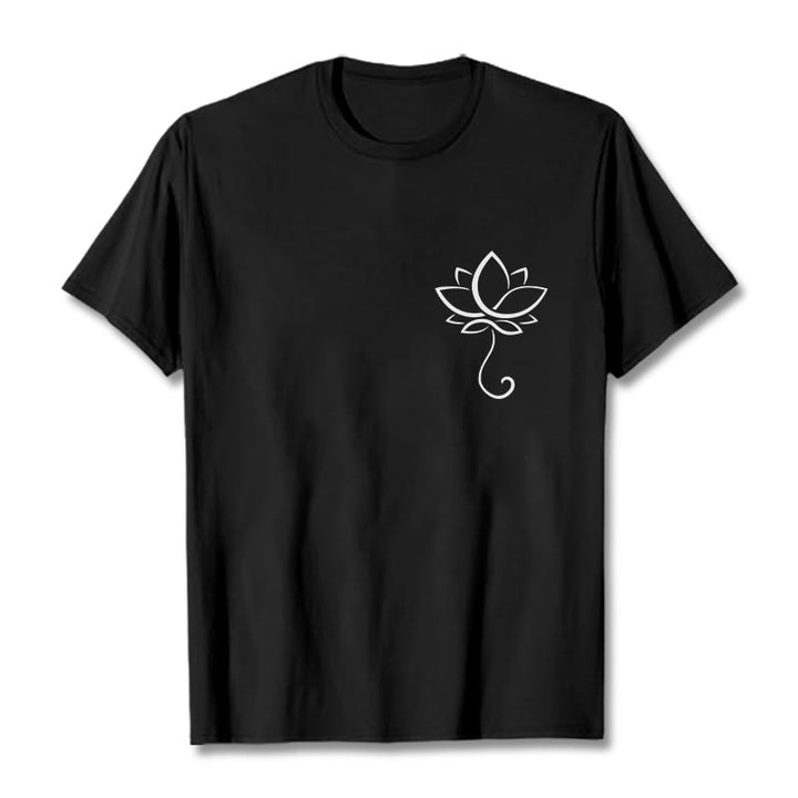 Buddha Stones Casual Plain Lotus Flower Pattern Tee T-shirt - Black - 2XL - image 3