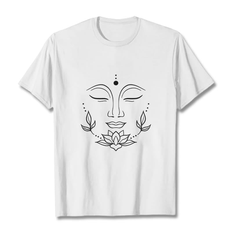 Buddha Stones Casual Buddha Face Lotus Flower Pattern Tee T-Shirt - White - 2XL - image 0