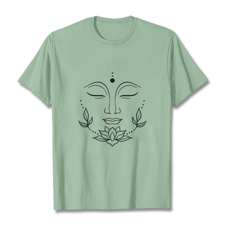 Buddha Stones Casual Buddha Face Lotus Flower Pattern Tee T-Shirt - PaleGreen - 2XL - image 14