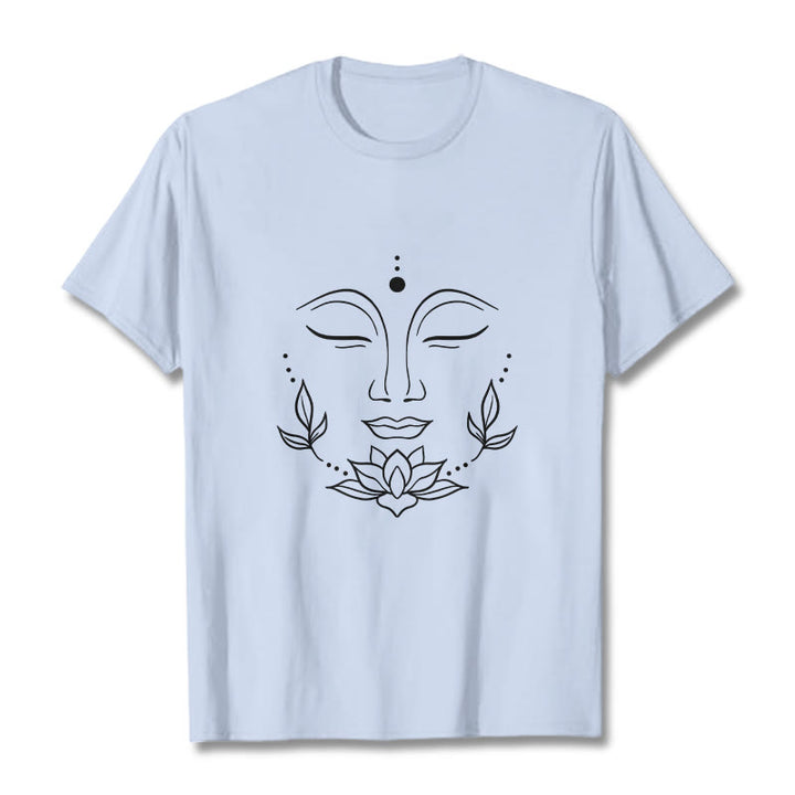 Buddha Stones Casual Buddha Face Lotus Flower Pattern Tee T-Shirt - LightCyan - 2XL - image 18