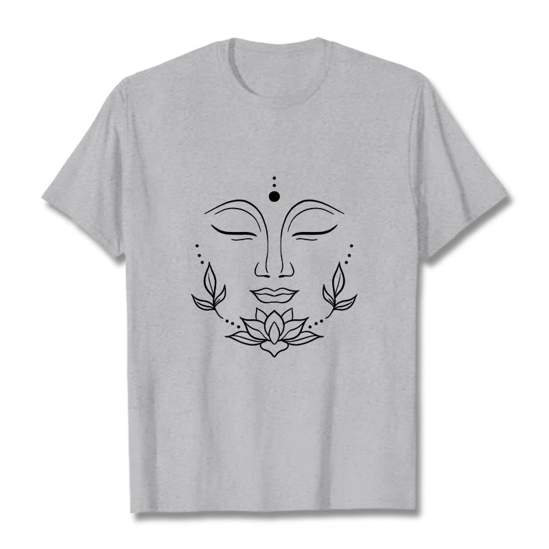 Buddha Stones Casual Buddha Face Lotus Flower Pattern Tee T-Shirt - LightGrey - 2XL - image 19