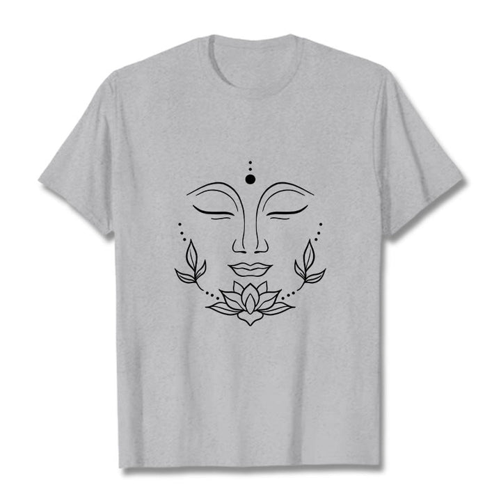Buddha Stones Casual Buddha Face Lotus Flower Pattern Tee T-Shirt - LightGrey - 2XL - image 19