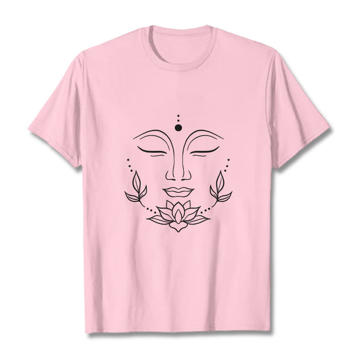 Buddha Stones Casual Buddha Face Lotus Flower Pattern Tee T-Shirt - LightPink - 2XL - image 12