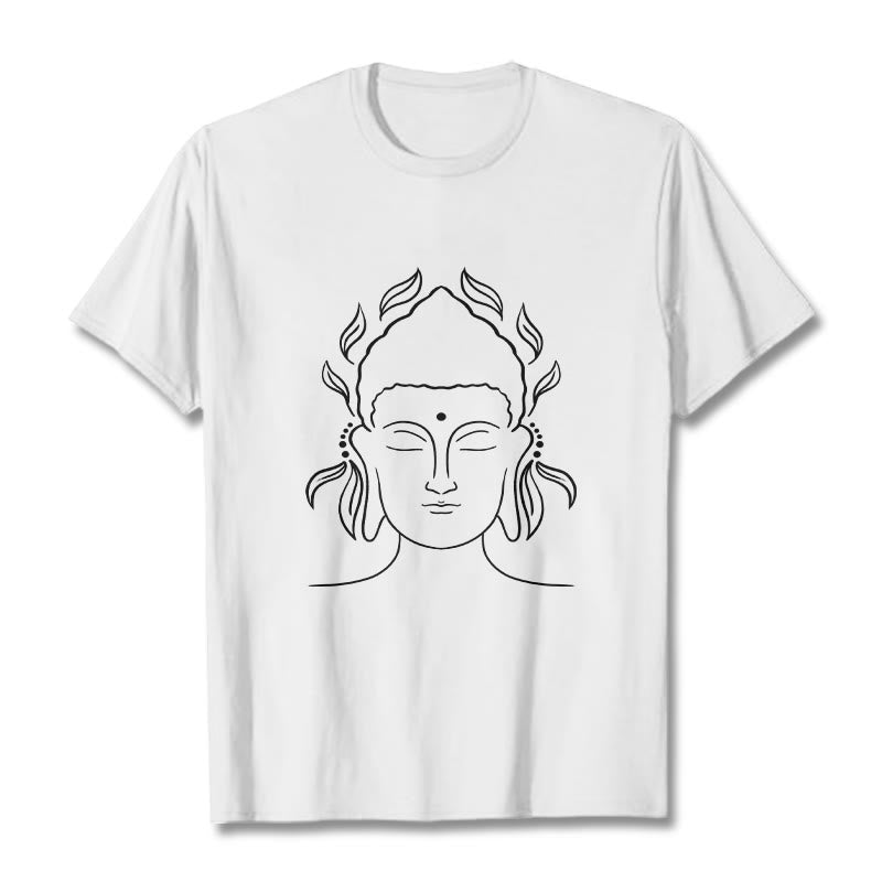 Buddha Stones Casual Buddha Outline Lotus Petal Pattern Tee T-shirt - White - 2XL - image 5