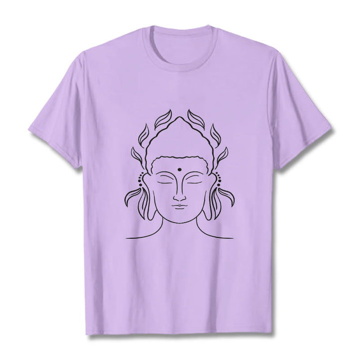 Buddha Stones Casual Buddha Outline Lotus Petal Pattern Tee T-shirt - Plum - 2XL - image 16