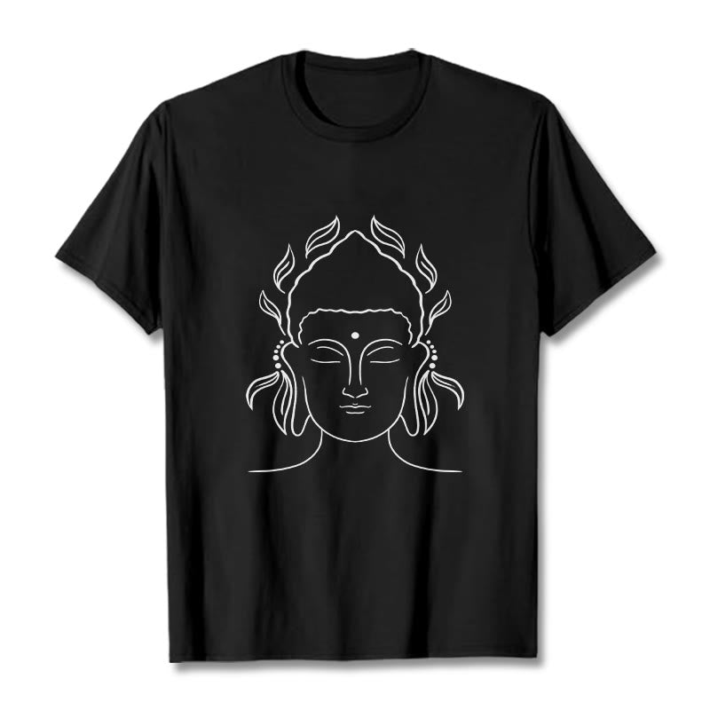 Buddha Stones Casual Buddha Outline Lotus Petal Pattern Tee T-shirt - Black - 2XL - image 0