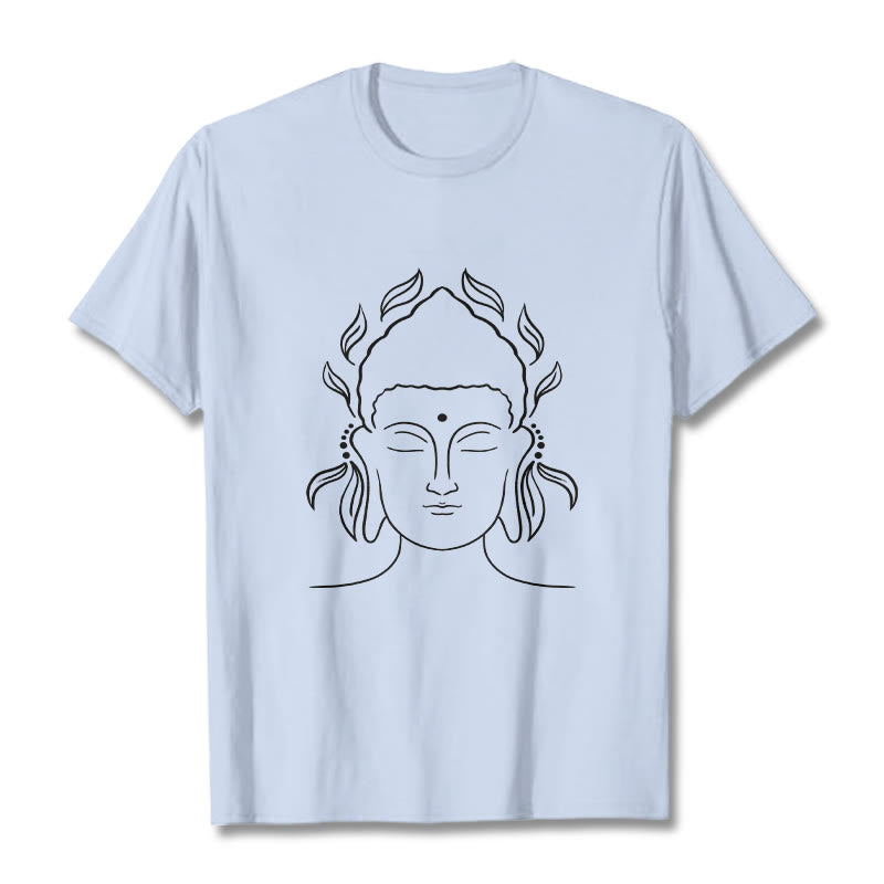 Buddha Stones Casual Buddha Outline Lotus Petal Pattern Tee T-shirt - LightCyan - 2XL - image 18