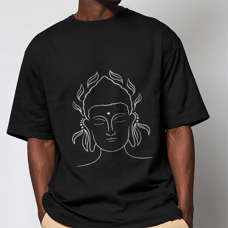 Buddha Stones Casual Buddha Outline Lotus Petal Pattern Tee T-shirt - image 1