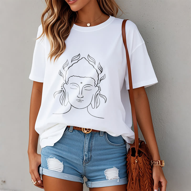 Buddha Stones Casual Buddha Outline Lotus Petal Pattern Tee T-shirt - image 7
