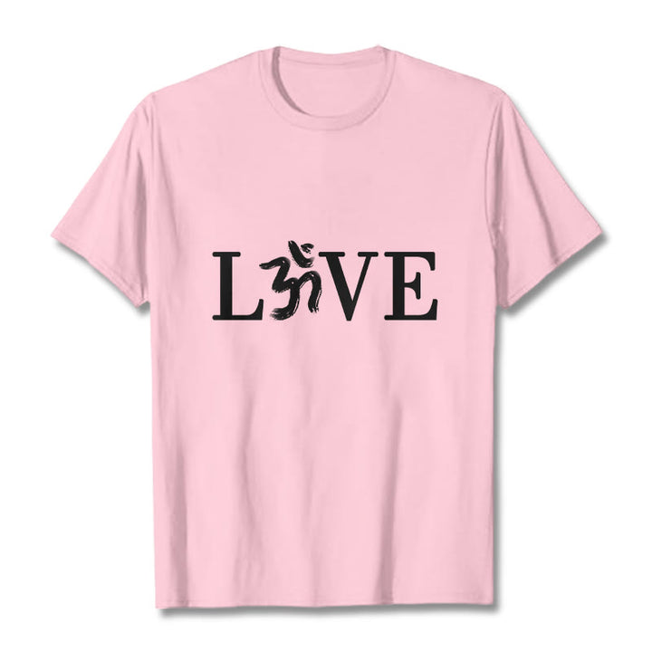 Buddha Stones Casual Om Symbol Sanskrit Cotton Tee T-shirt - LightPink - 2XL - image 13