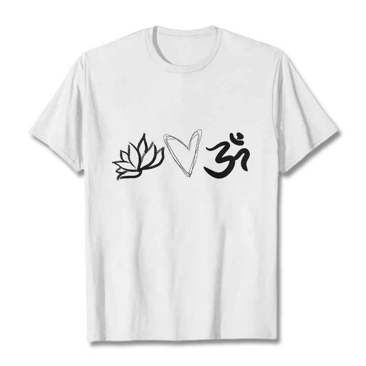 Buddha Stones Casual Lotus Heart Pattern Om Symbol Sanskrit Cotton Tee T-shirt - White - 2XL - image 7