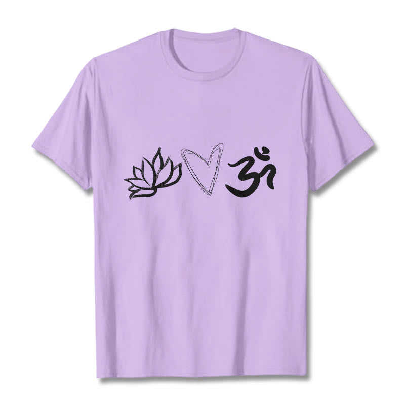 Buddha Stones Casual Lotus Heart Pattern Om Symbol Sanskrit Cotton Tee T-shirt - Plum - 2XL - image 16