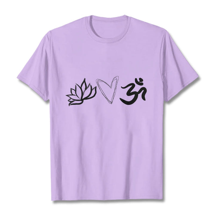 Buddha Stones Casual Lotus Heart Pattern Om Symbol Sanskrit Cotton Tee T-shirt - Plum - 2XL - image 16