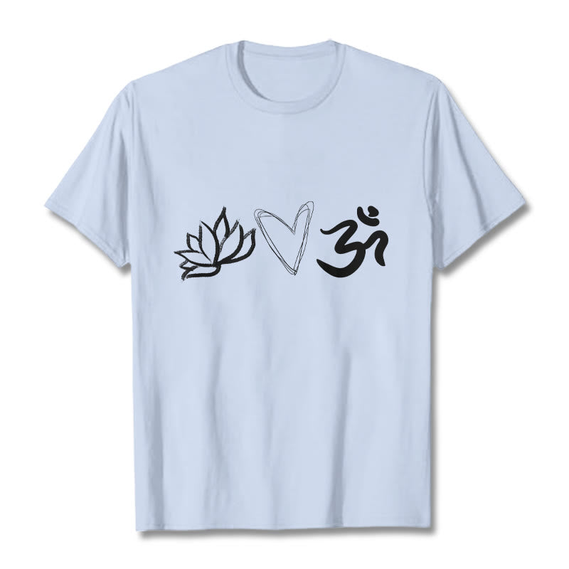 Buddha Stones Casual Lotus Heart Pattern Om Symbol Sanskrit Cotton Tee T-shirt - LightCyan - 2XL - image 18