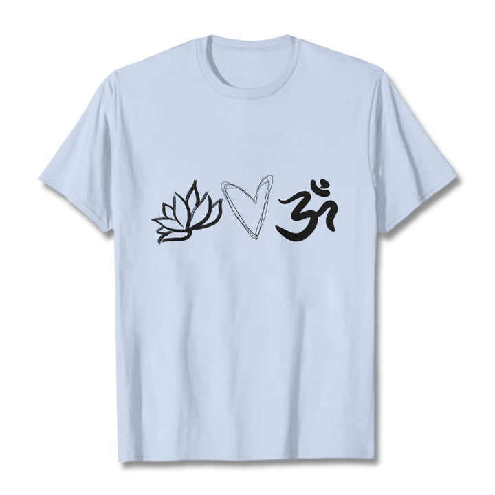 Buddha Stones Casual Lotus Heart Pattern Om Symbol Sanskrit Cotton Tee T-shirt - LightCyan - 2XL - image 18