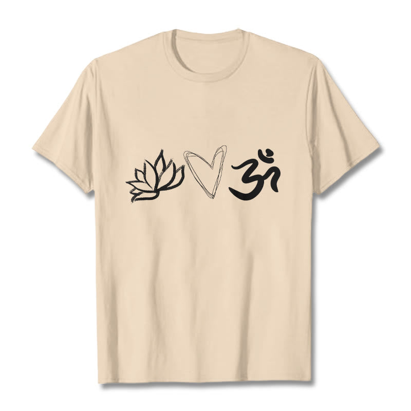 Buddha Stones Casual Lotus Heart Pattern Om Symbol Sanskrit Cotton Tee T-shirt - Bisque - 2XL - image 10