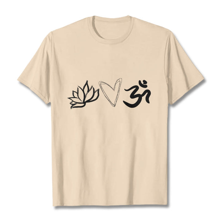 Buddha Stones Casual Lotus Heart Pattern Om Symbol Sanskrit Cotton Tee T-shirt - Bisque - 2XL - image 10