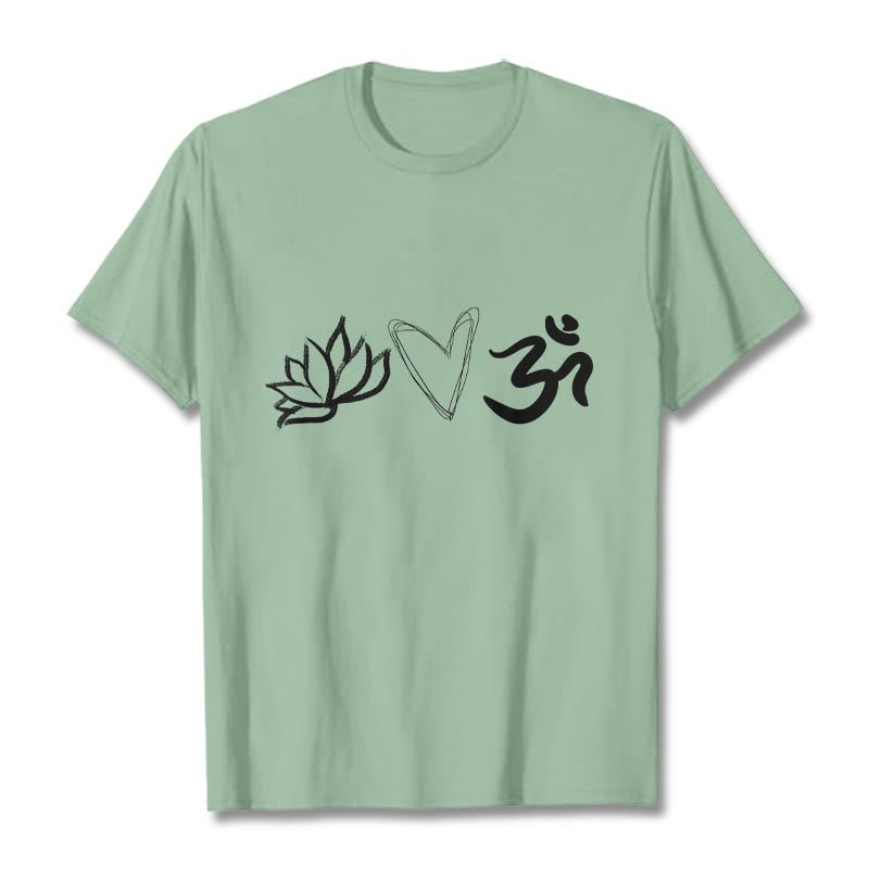 Buddha Stones Casual Lotus Heart Pattern Om Symbol Sanskrit Cotton Tee T-shirt - PaleGreen - 2XL - image 14