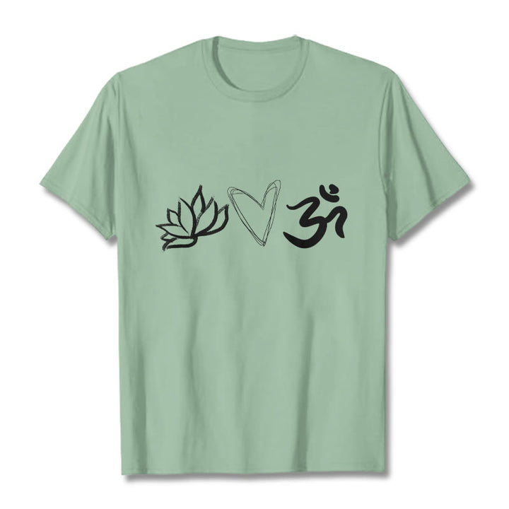 Buddha Stones Casual Lotus Heart Pattern Om Symbol Sanskrit Cotton Tee T-shirt - PaleGreen - 2XL - image 14