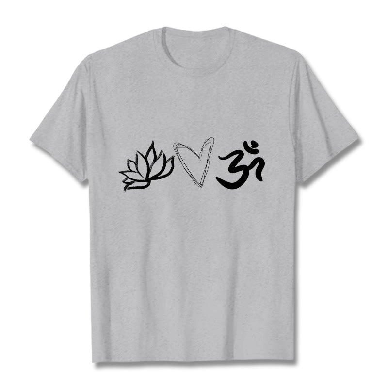 Buddha Stones Casual Lotus Heart Pattern Om Symbol Sanskrit Cotton Tee T-shirt - LightGrey - 2XL - image 19