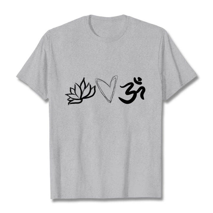 Buddha Stones Casual Lotus Heart Pattern Om Symbol Sanskrit Cotton Tee T-shirt - LightGrey - 2XL - image 19