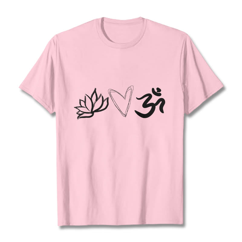 Buddha Stones Casual Lotus Heart Pattern Om Symbol Sanskrit Cotton Tee T-shirt - LightPink - 2XL - image 12