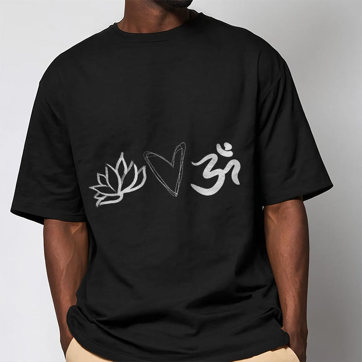 Buddha Stones Casual Lotus Heart Pattern Om Symbol Sanskrit Cotton Tee T-shirt - image 4