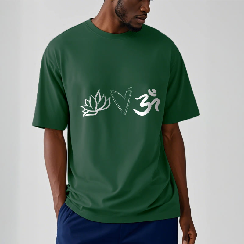Buddha Stones Casual Lotus Heart Pattern Om Symbol Sanskrit Cotton Tee T-shirt - image 1