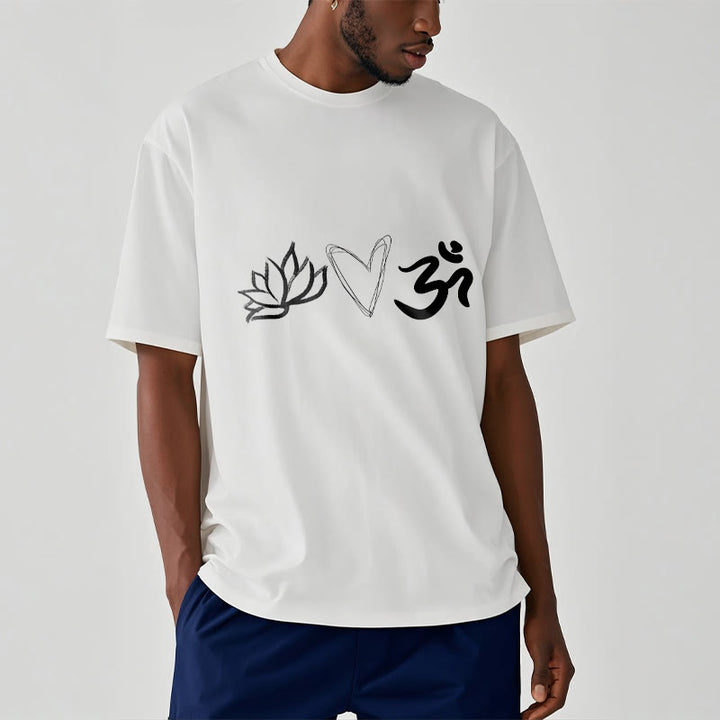 Buddha Stones Casual Lotus Heart Pattern Om Symbol Sanskrit Cotton Tee T-shirt - image 8