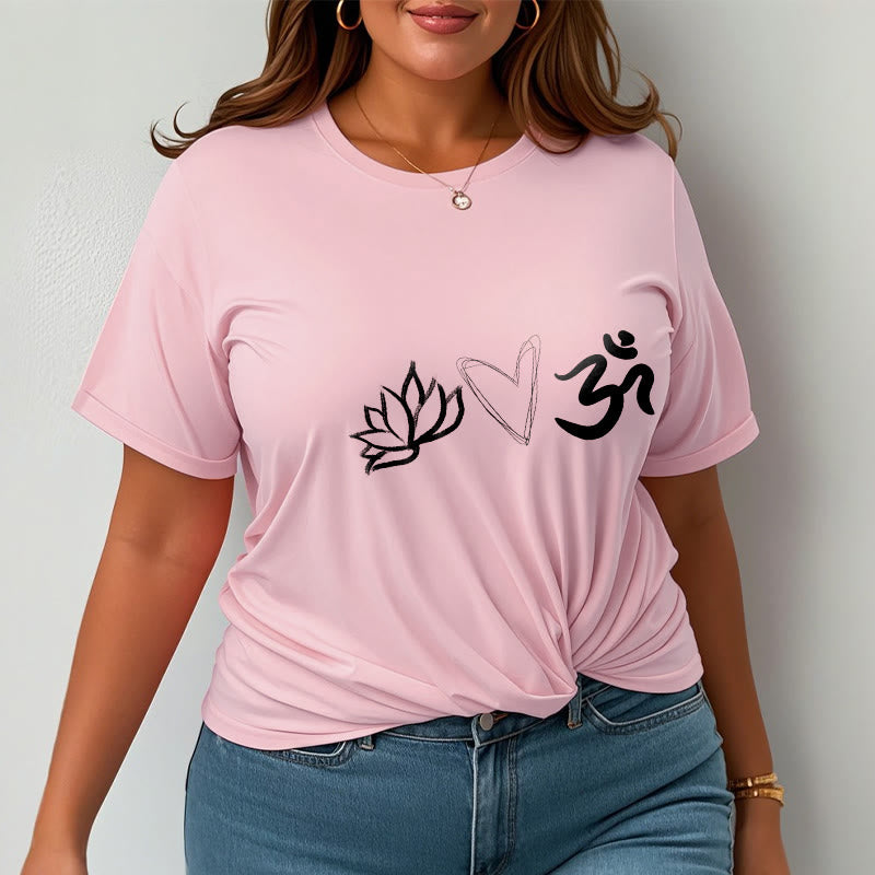 Buddha Stones Casual Lotus Heart Pattern Om Symbol Sanskrit Cotton Tee T-shirt - image 13