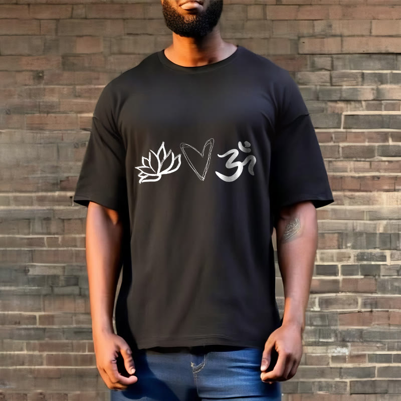 Buddha Stones Casual Lotus Heart Pattern Om Symbol Sanskrit Cotton Tee T-shirt - image 5