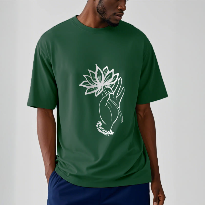 Buddha Stones Casual Hand Holding Lotus Flower Pattern Cotton Tee T-shirt - image 11