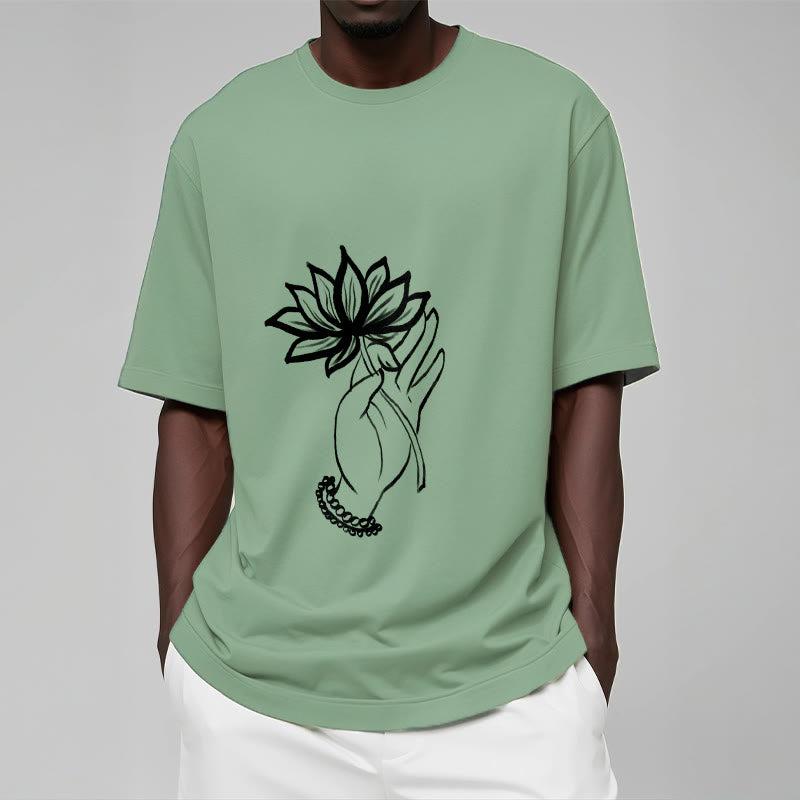 Buddha Stones Casual Hand Holding Lotus Flower Pattern Cotton Tee T-shirt - image 15