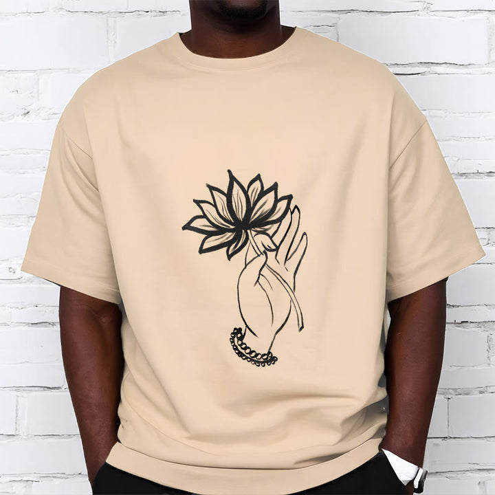 Buddha Stones Casual Hand Holding Lotus Flower Pattern Cotton Tee T-shirt - image 9