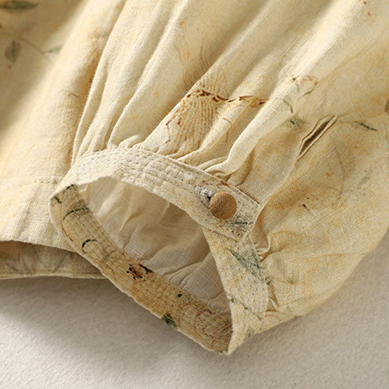 Buddha Stones Commute Chinese Frog-Button Long Lantern Sleeve Women's Cotton Linen Shirt - image 7
