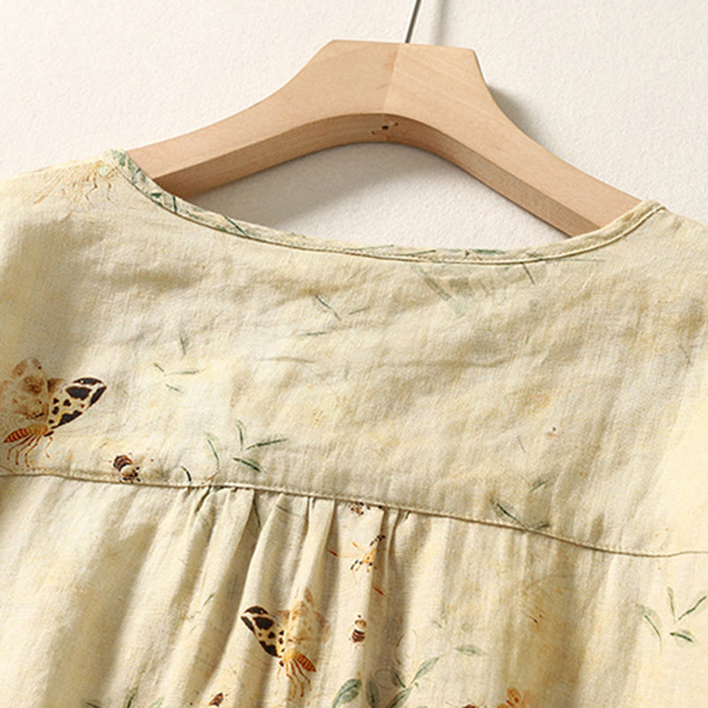 Buddha Stones Commute Chinese Frog-Button Long Lantern Sleeve Women's Cotton Linen Shirt - image 4