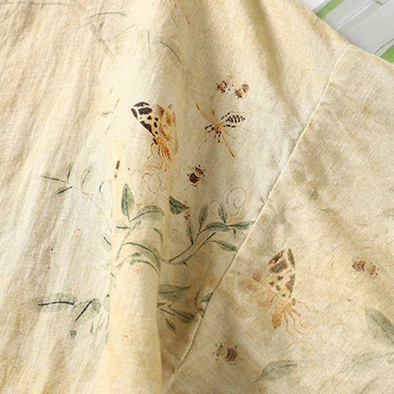 Buddha Stones Commute Chinese Frog-Button Long Lantern Sleeve Women's Cotton Linen Shirt - image 6