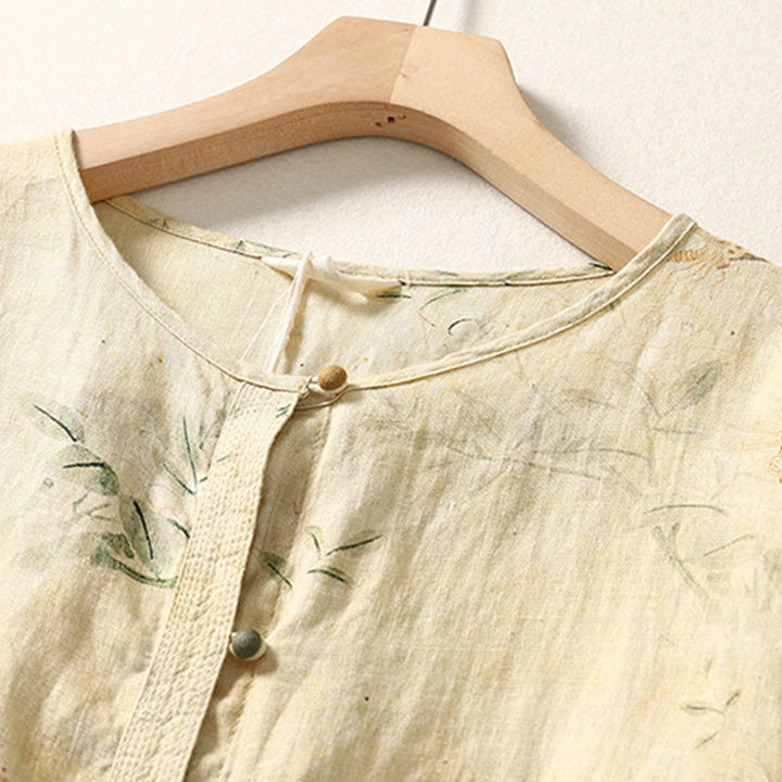 Buddha Stones Commute Chinese Frog-Button Long Lantern Sleeve Women's Cotton Linen Shirt - image 2