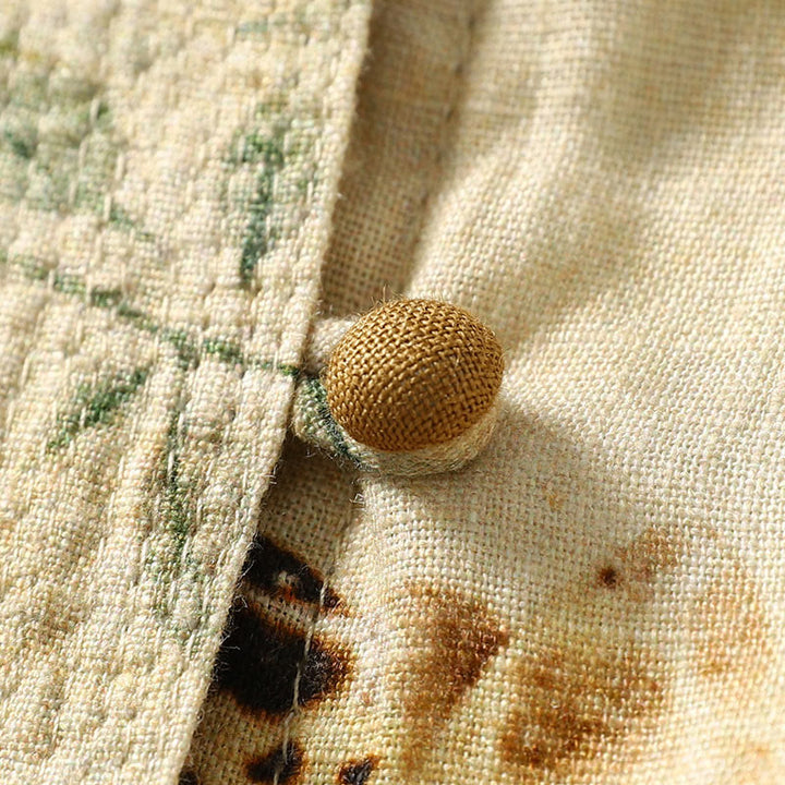 Buddha Stones Commute Chinese Frog-Button Long Lantern Sleeve Women's Cotton Linen Shirt - image 5