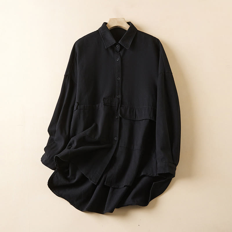 Buddha Stones Fall Irregular Design Long Sleeve Women's Cotton Linen Lapel Jacket With Pockets - Black - US14，UK/AU18，EU46 (2XL) - image 9